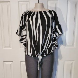 On or Off the Shoulder Black and Striped Tie Top
